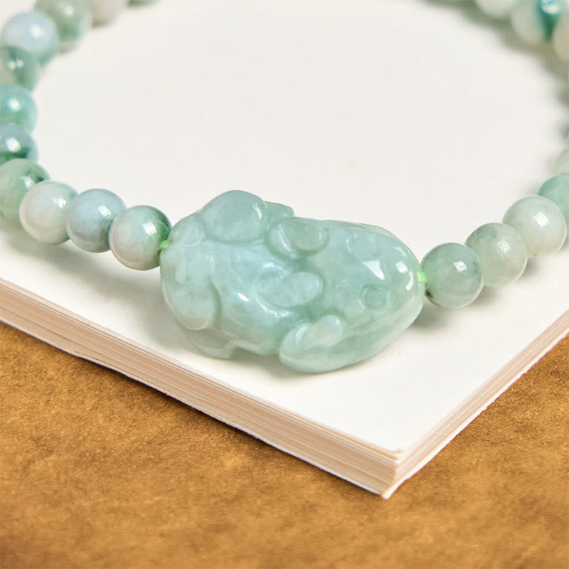 Bransoletka z naturalnego zielonego jadeitu PiXiu z Buddha Stones , rzeźbiona, z motywem szczęścia
