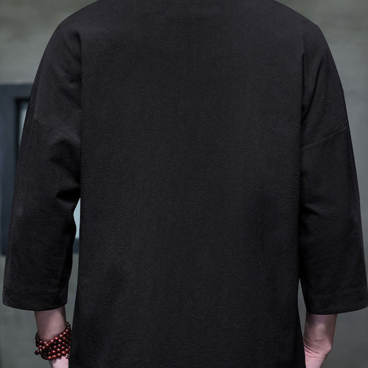 Koszula męska z haftem w kształcie Buddha Stones , z chińskimi guzikami i trzema czwartymi rękawami - image 3