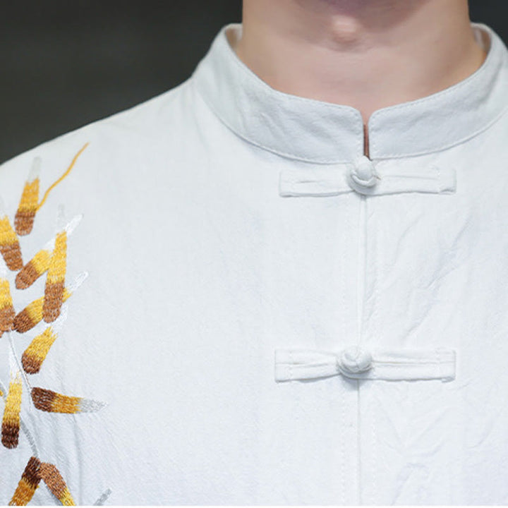 Koszula męska z haftem w kształcie Buddha Stones , z chińskimi guzikami i trzema czwartymi rękawami - image 18