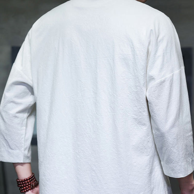 Koszula męska z haftem w kształcie Buddha Stones , z chińskimi guzikami i trzema czwartymi rękawami - image 13