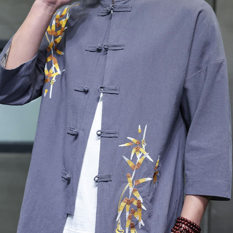 Koszula męska z haftem w kształcie Buddha Stones , z chińskimi guzikami i trzema czwartymi rękawami - image 27