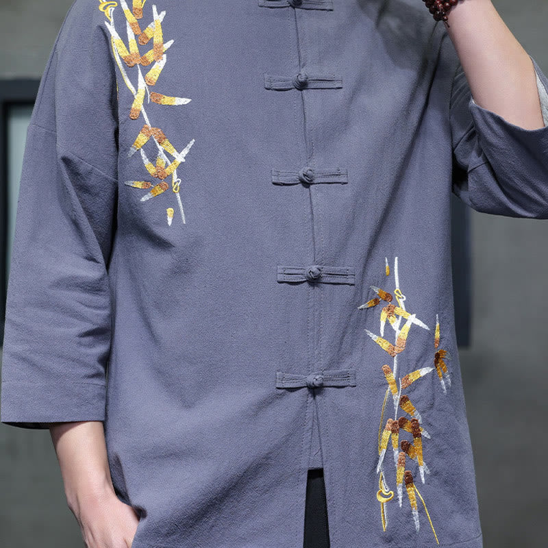 Koszula męska z haftem w kształcie Buddha Stones , z chińskimi guzikami i trzema czwartymi rękawami - image 24