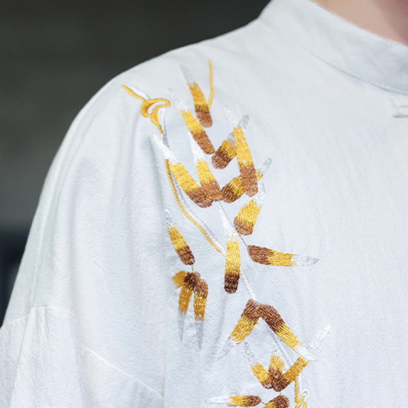 Koszula męska z haftem w kształcie Buddha Stones , z chińskimi guzikami i trzema czwartymi rękawami - image 17