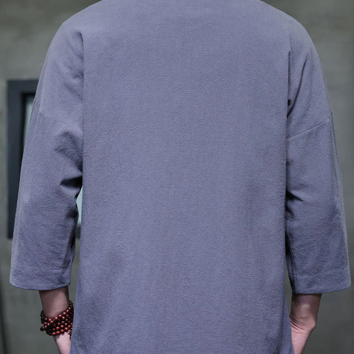 Koszula męska z haftem w kształcie Buddha Stones , z chińskimi guzikami i trzema czwartymi rękawami - image 23