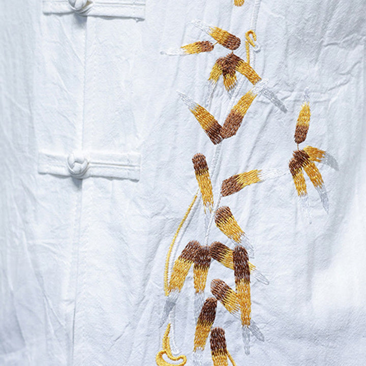 Koszula męska z haftem w kształcie Buddha Stones , z chińskimi guzikami i trzema czwartymi rękawami - image 19