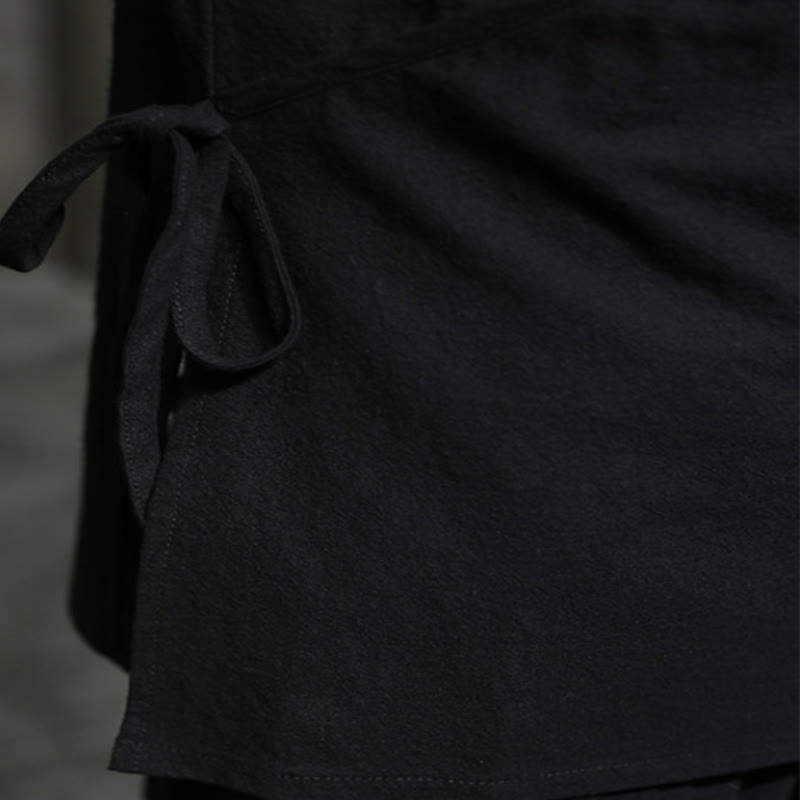 Koszula męska z długim rękawem z bawełny i lnu Buddha Stones Plain Lace-Up Simple Button Design - image 10