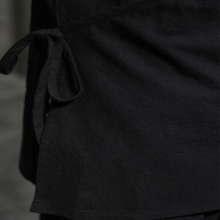 Koszula męska z długim rękawem z bawełny i lnu Buddha Stones Plain Lace-Up Simple Button Design - image 10