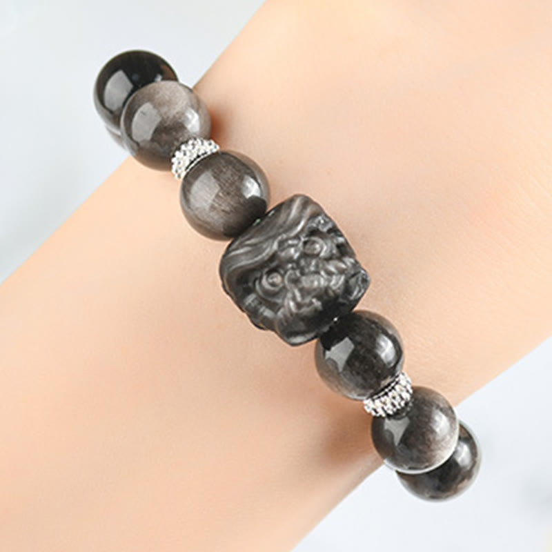 Bransoletka ochronna Buddha Stones Natural Silver Sheen Lion Dance