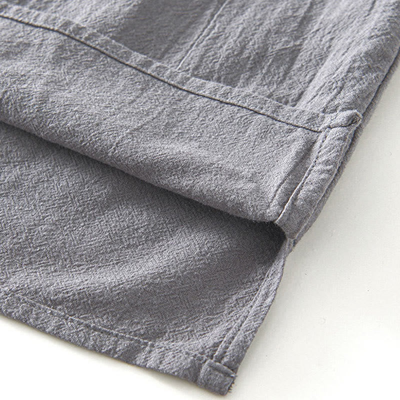 Buddha Stones Vintage Prosty Prosty Design Męska Koszula Z Krótkim Rękawem Bawełniana Lniana Odzież Z Kieszeniami - image 5