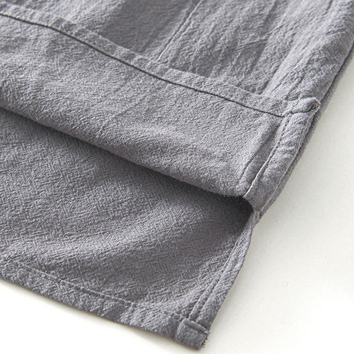 Buddha Stones Vintage Prosty Prosty Design Męska Koszula Z Krótkim Rękawem Bawełniana Lniana Odzież Z Kieszeniami - image 5