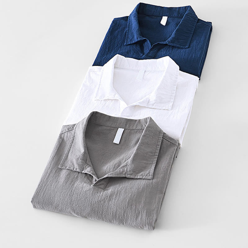 Buddha Stones Vintage Prosty Prosty Design Męska Koszula Z Krótkim Rękawem Bawełniana Lniana Odzież Z Kieszeniami - image 22