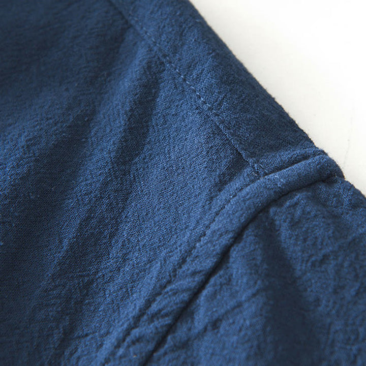 Buddha Stones Vintage Prosty Prosty Design Męska Koszula Z Krótkim Rękawem Bawełniana Lniana Odzież Z Kieszeniami - image 8