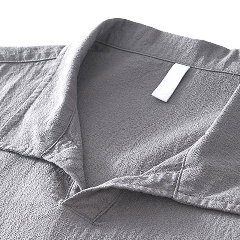 Buddha Stones Vintage Prosty Prosty Design Męska Koszula Z Krótkim Rękawem Bawełniana Lniana Odzież Z Kieszeniami - image 2