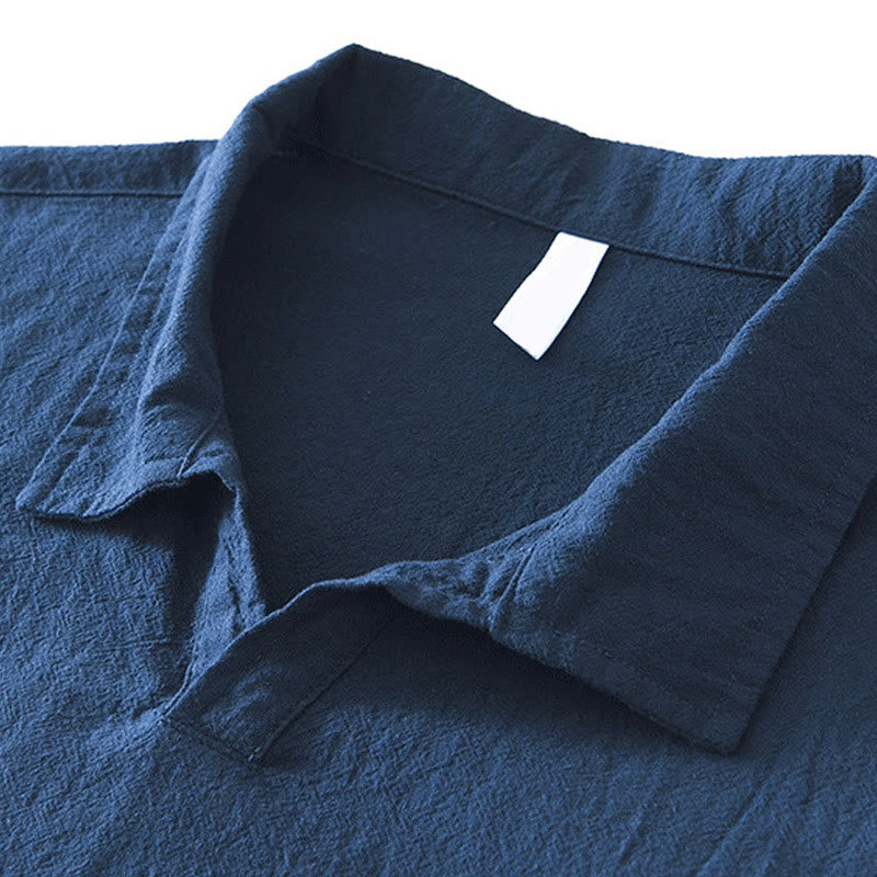 Buddha Stones Vintage Prosty Prosty Design Męska Koszula Z Krótkim Rękawem Bawełniana Lniana Odzież Z Kieszeniami - image 7