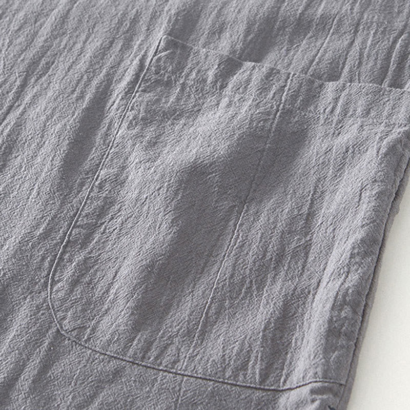 Buddha Stones Vintage Prosty Prosty Design Męska Koszula Z Krótkim Rękawem Bawełniana Lniana Odzież Z Kieszeniami - image 4