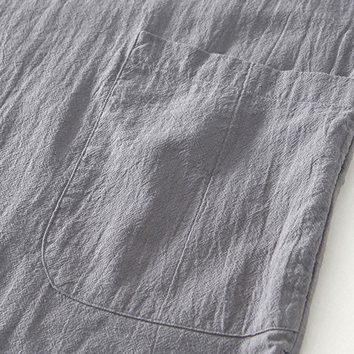 Buddha Stones Vintage Prosty Prosty Design Męska Koszula Z Krótkim Rękawem Bawełniana Lniana Odzież Z Kieszeniami - image 4