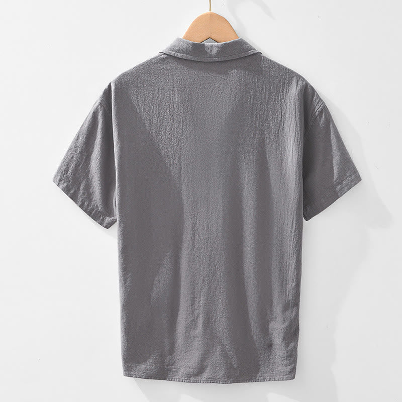 Buddha Stones Vintage Prosty Prosty Design Męska Koszula Z Krótkim Rękawem Bawełniana Lniana Odzież Z Kieszeniami - image 1