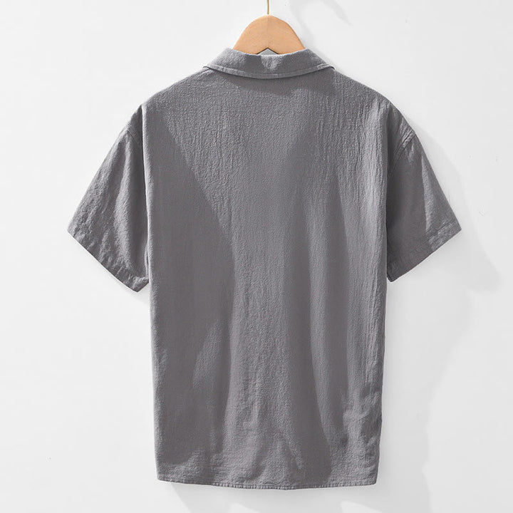 Buddha Stones Vintage Prosty Prosty Design Męska Koszula Z Krótkim Rękawem Bawełniana Lniana Odzież Z Kieszeniami - image 1