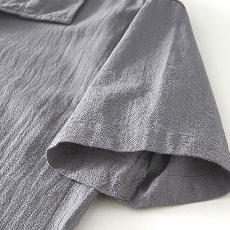 Buddha Stones Vintage Prosty Prosty Design Męska Koszula Z Krótkim Rękawem Bawełniana Lniana Odzież Z Kieszeniami - image 3