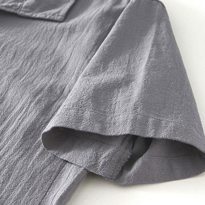 Buddha Stones Vintage Prosty Prosty Design Męska Koszula Z Krótkim Rękawem Bawełniana Lniana Odzież Z Kieszeniami - image 3