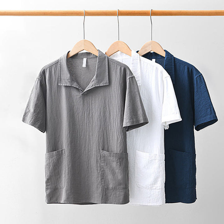Buddha Stones Vintage Prosty Prosty Design Męska Koszula Z Krótkim Rękawem Bawełniana Lniana Odzież Z Kieszeniami - image 21