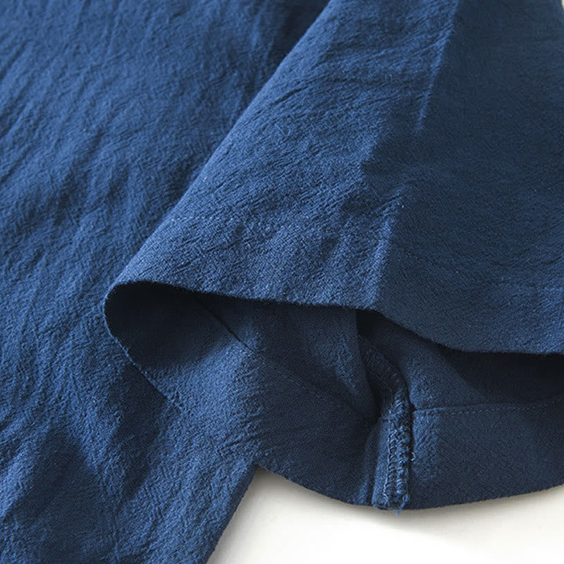 Buddha Stones Vintage Prosty Prosty Design Męska Koszula Z Krótkim Rękawem Bawełniana Lniana Odzież Z Kieszeniami - image 9