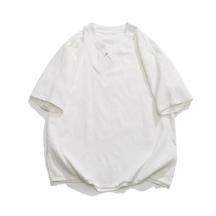 Buddha Stones Etniczne Zniszczone Żakardowe Guziki Żabki Męska Koszula Z Kołnierzykiem Stójką Pół Rękawa Bawełniano-Lenowa Ubrania Tai Chi - Biały - US/UK/AU46， EU56 (5XL) - image 21