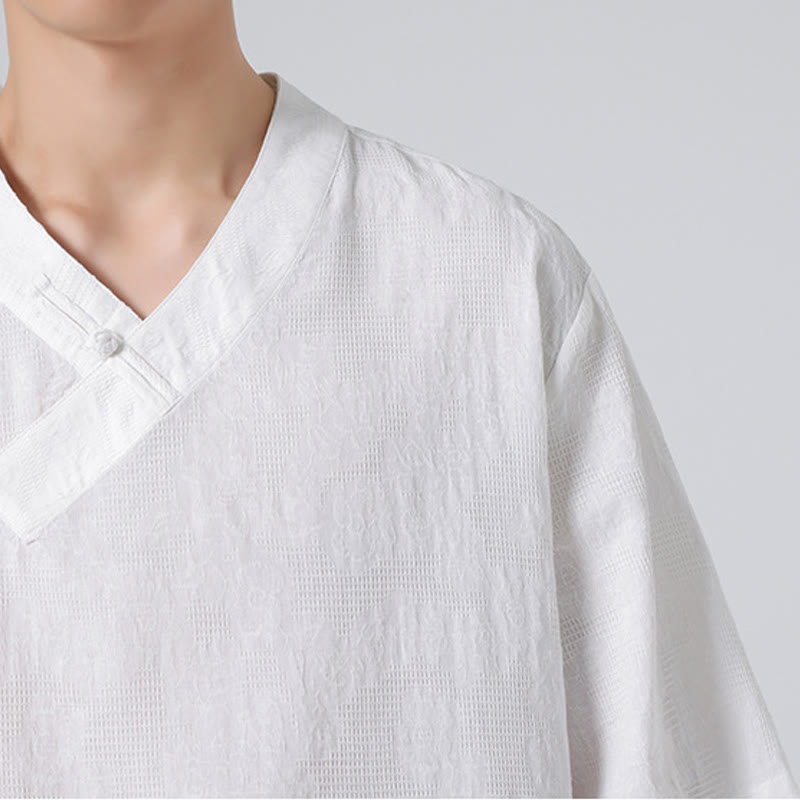 Buddha Stones Etniczne Zniszczone Żakardowe Guziki Żabki Męska Koszula Z Kołnierzykiem Stójką Pół Rękawa Bawełniano-Lenowa Ubrania Tai Chi - image 32