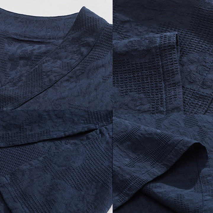 Buddha Stones Etniczne Zniszczone Żakardowe Guziki Żabki Męska Koszula Z Kołnierzykiem Stójką Pół Rękawa Bawełniano-Lenowa Ubrania Tai Chi - image 11