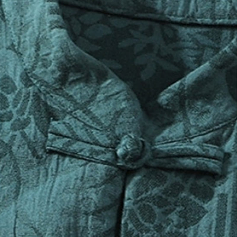 Buddha Stones Casual Lato Żakard Kwiatowy Wzór Żabka Guzik Męski Kołnierz Stójka Kontrastowy Kolor Pół Rękaw Bawełniany Kardigan Koszula