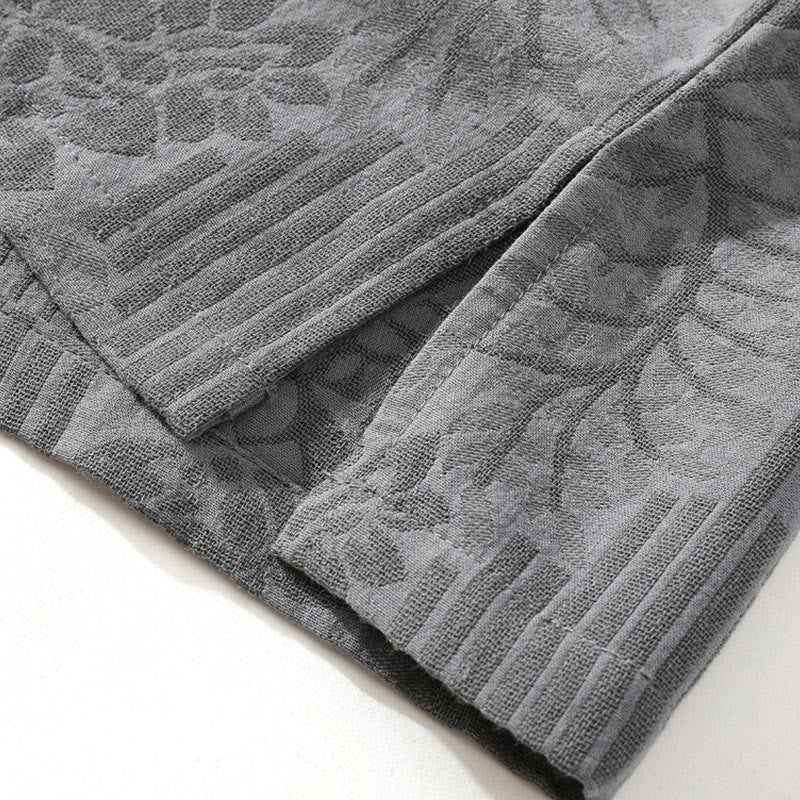 Buddha Stones Casual Lato Żakard Kwiatowy Wzór Żabka Guzik Męski Kołnierz Stójka Kontrastowy Kolor Pół Rękaw Bawełniany Kardigan Koszula - image 7