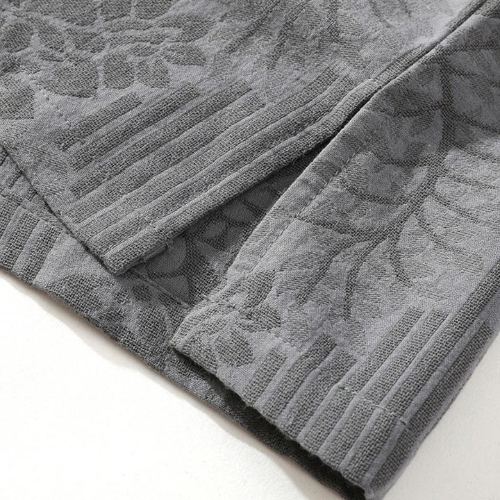 Buddha Stones Casual Lato Żakard Kwiatowy Wzór Żabka Guzik Męski Kołnierz Stójka Kontrastowy Kolor Pół Rękaw Bawełniany Kardigan Koszula - image 7