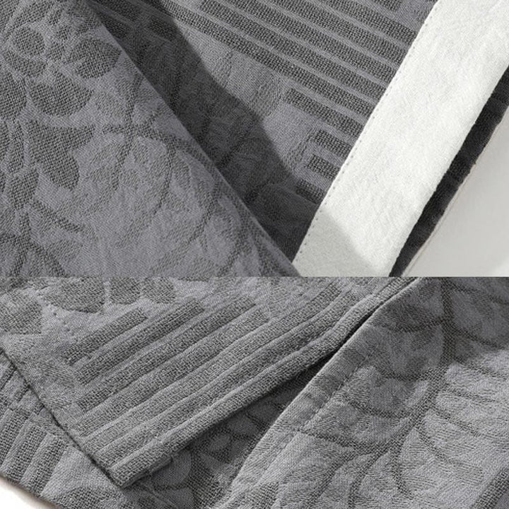 Buddha Stones Casual Lato Żakard Kwiatowy Wzór Żabka Guzik Męski Kołnierz Stójka Kontrastowy Kolor Pół Rękaw Bawełniany Kardigan Koszula - image 8