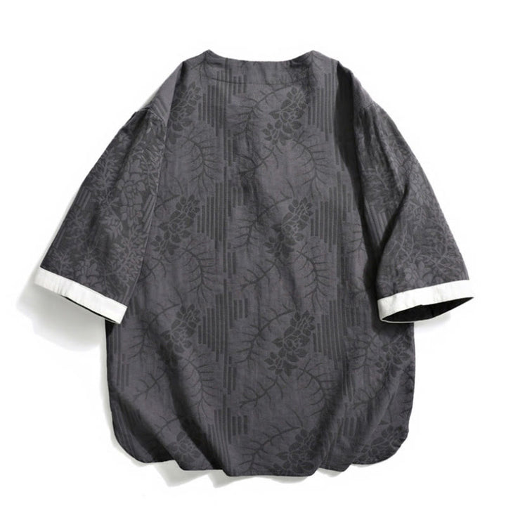 Koszula Buddha Stones z bawełny z okrągłym dekoltem i krótkim rękawem w stylu retro z żakardowym wzorem chińskiej żaby i guzikami - image 2