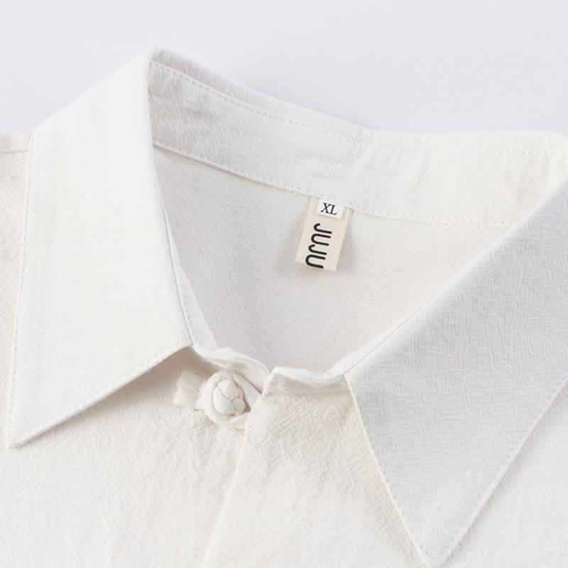 Buddha Stones Casual 2 sztuki Czystego Koloru Pół Guzika Projekt Koszula Spodnie Ściągane Męski Zestaw Tkanin Do Medytacji Z Kieszeniami - image 2