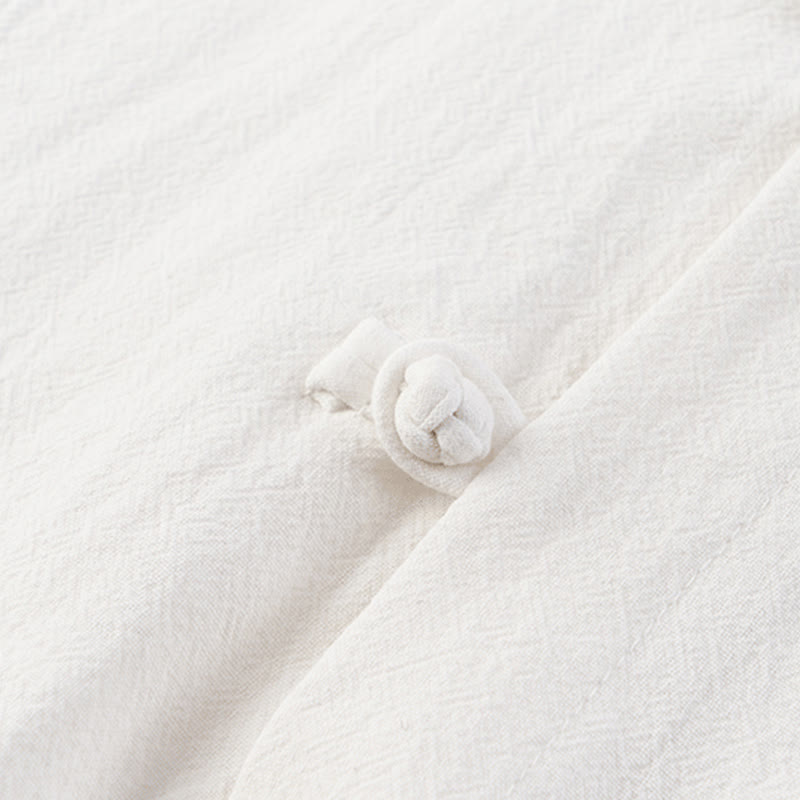 Buddha Stones Casual 2 sztuki Czystego Koloru Pół Guzika Projekt Koszula Spodnie Ściągane Męski Zestaw Tkanin Do Medytacji Z Kieszeniami - image 3