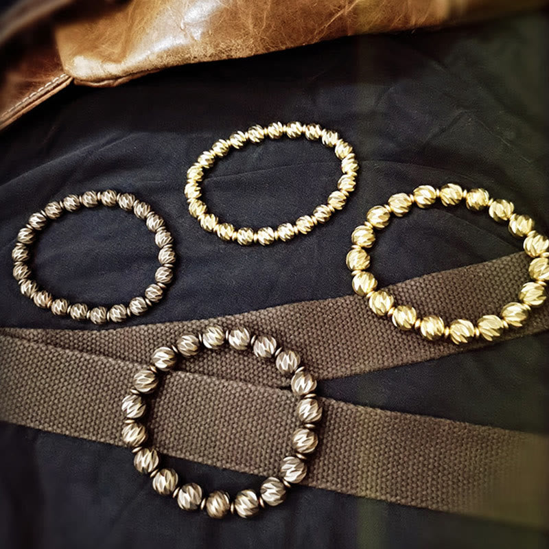 Buddha Stones Vintage Zniszczony Nóż Rzeźbiarski Wzór Miedziane Mosiężne Koraliki Bransoletka Bogactwa