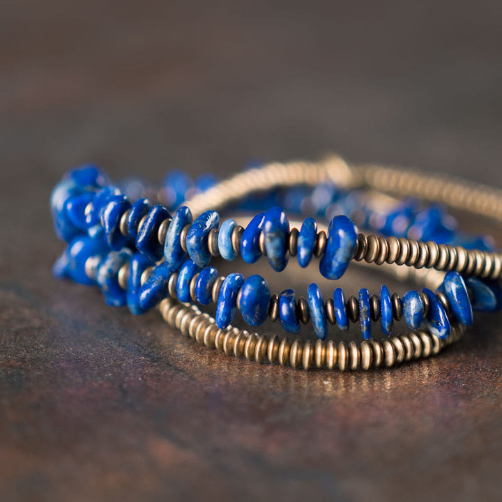 Bransoletka z Buddha Stones o nieregularnym kształcie i potrójnym owinięciu z lazurytu i lapis lazuli - image 7