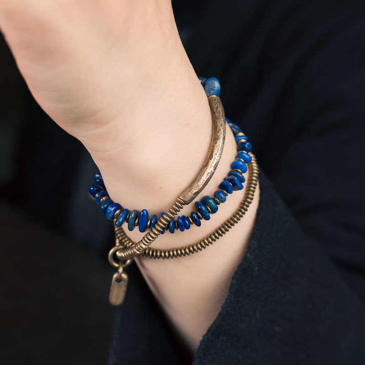 Bransoletka z Buddha Stones o nieregularnym kształcie i potrójnym owinięciu z lazurytu i lapis lazuli - image 8
