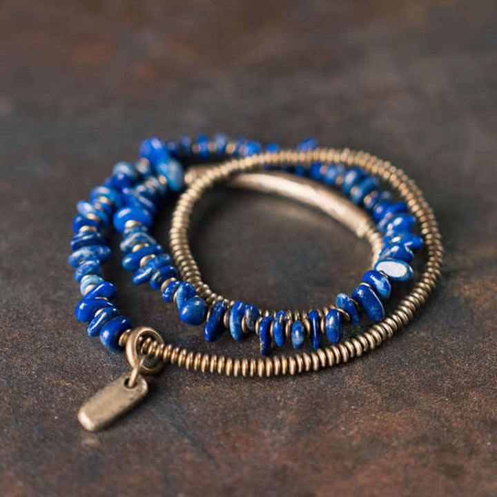 Bransoletka z Buddha Stones o nieregularnym kształcie i potrójnym owinięciu z lazurytu i lapis lazuli - 6,7-6,9 cala (17-17,5 cm) - image 0