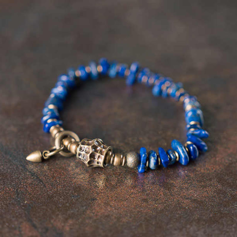Bransoletka z Buddha Stones w stylu vintage o nieregularnym kształcie z lazurytu i lapis lazuli - 6,7-6,9 cala (17-17,5 cm) - image 0