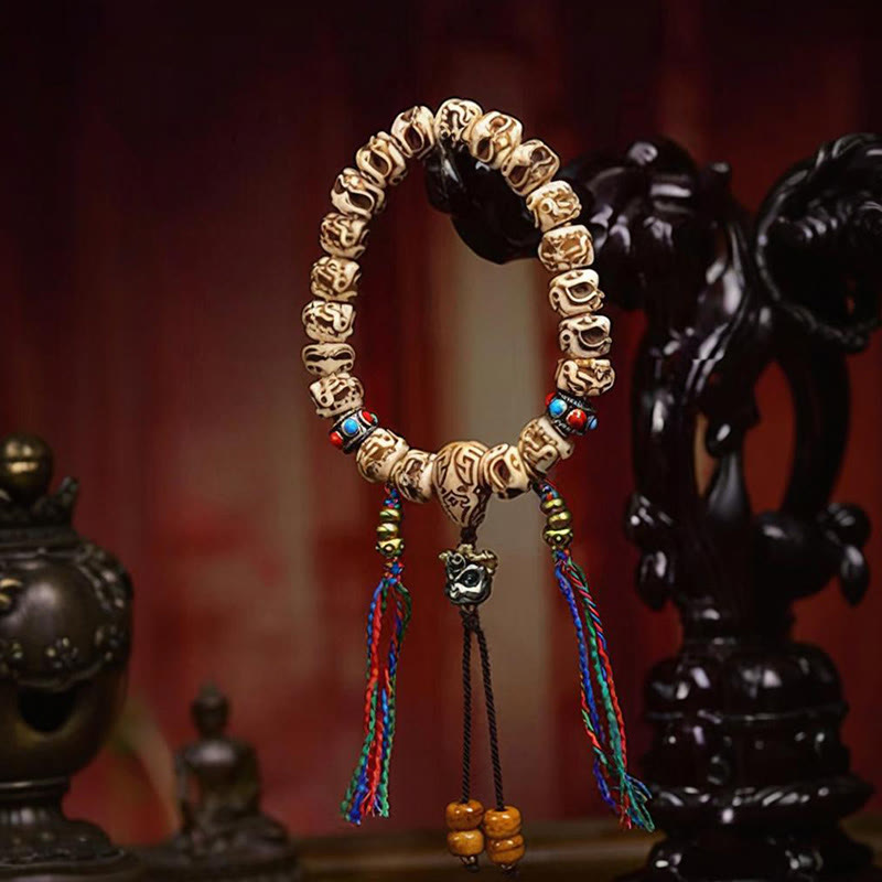 Buddha Stones Tybetański Wielbłądzi Kość Garuda Rzeźbiona Ochrona Bransoletka z Chwostem