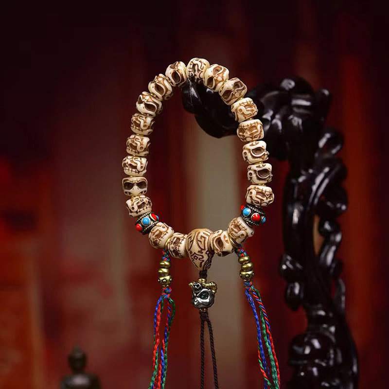 Buddha Stones Tybetański Wielbłądzi Kość Garuda Rzeźbiona Ochrona Bransoletka z Chwostem