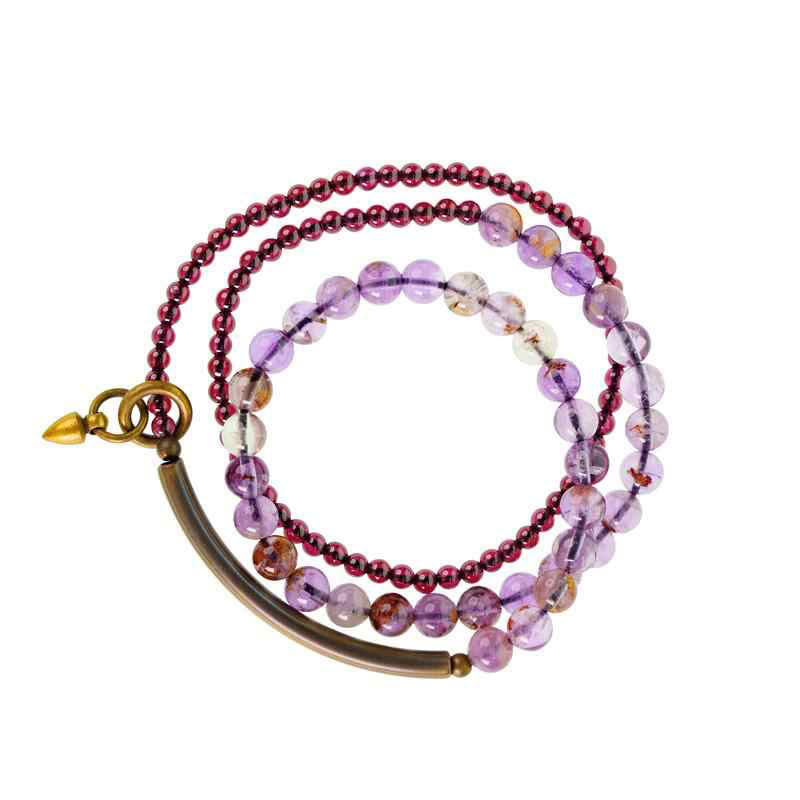 Bransoletka Buddha Stones Retro 6mm Ametyst 4mm Granat Wielowarstwowa Równowaga