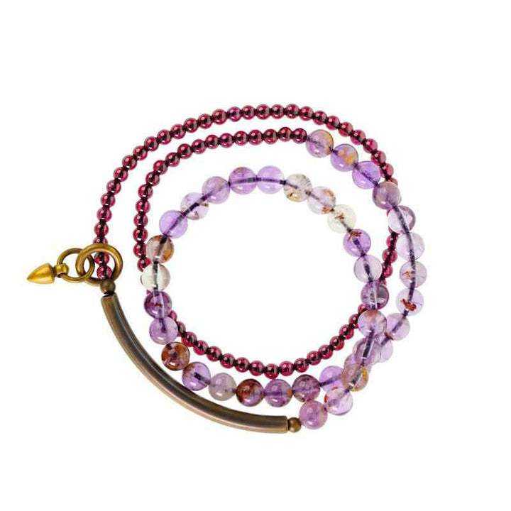 Bransoletka Buddha Stones Retro 6mm Ametyst 4mm Granat Wielowarstwowa Równowaga