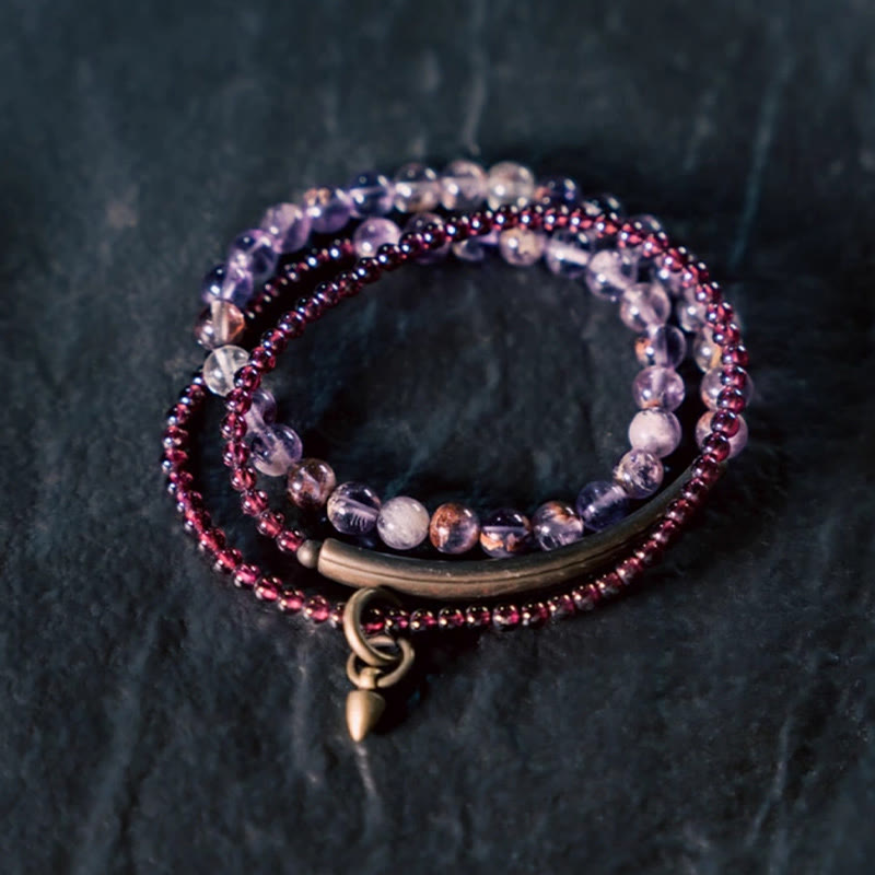 Bransoletka Buddha Stones Retro 6mm Ametyst 4mm Granat Wielowarstwowa Równowaga
