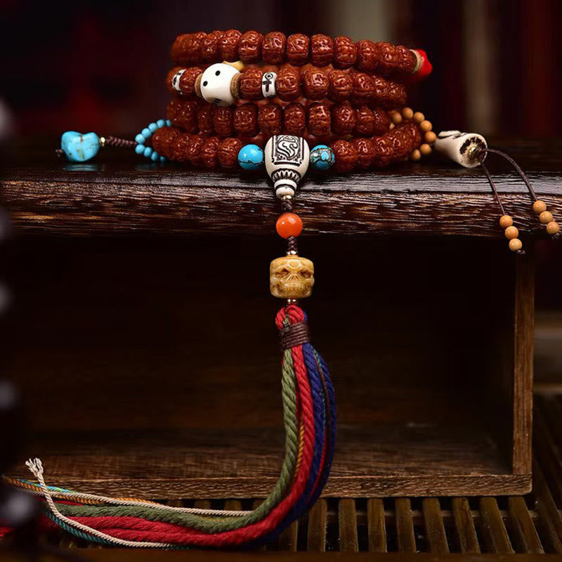 Buddha Stones 108 Koraliki Rudraksha Bodhi Nasiona Bogactwa Tassel Mala