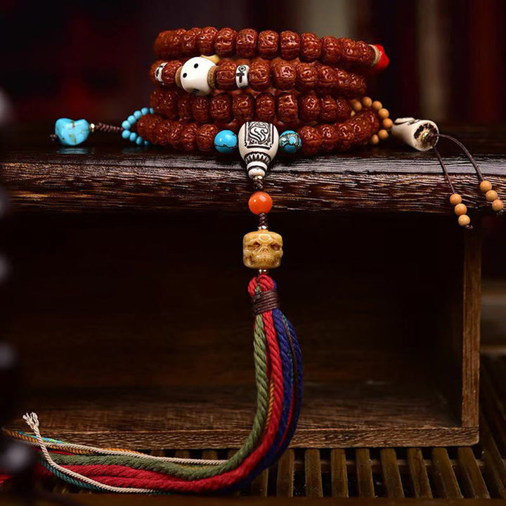 Buddha Stones 108 Koraliki Rudraksha Bodhi Nasiona Bogactwa Tassel Mala