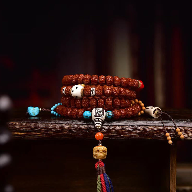 Buddha Stones 108 Koraliki Rudraksha Bodhi Nasiona Bogactwa Tassel Mala