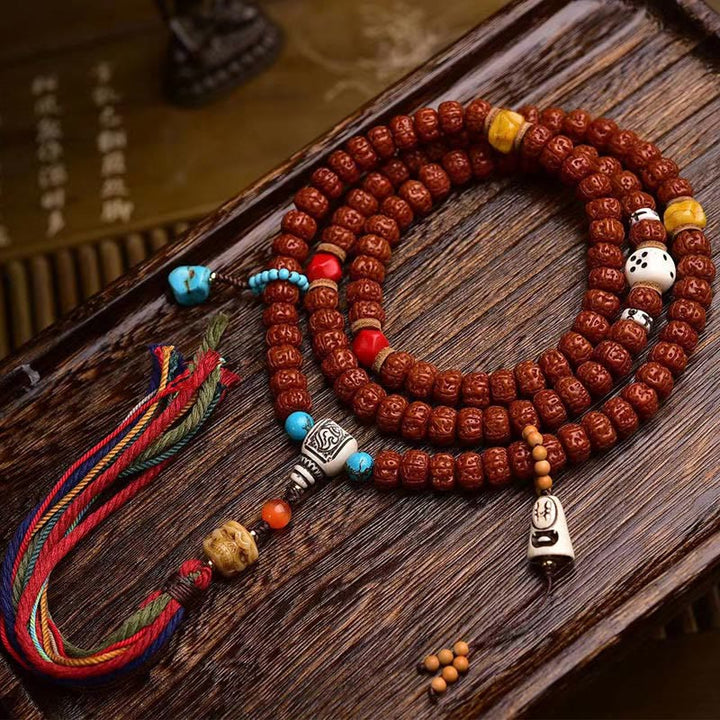 Buddha Stones 108 Koraliki Rudraksha Bodhi Nasiona Bogactwa Tassel Mala